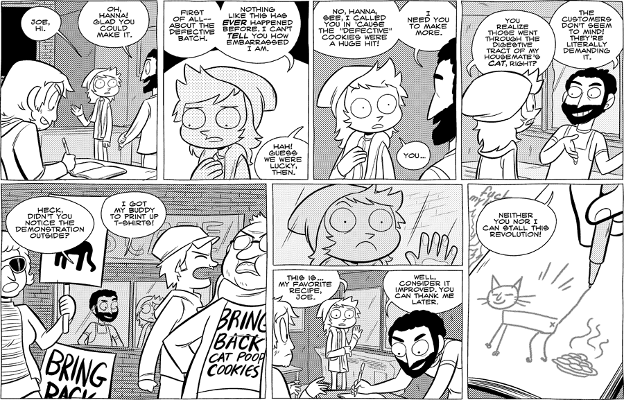 Octopus Pie – #431 – cat poop cookies (2011-01-15). Meredith Gran, CC BY-NC-SA 3.0 US. https://www.octopuspie.com/comic/431-cat-poop-cookies-3/