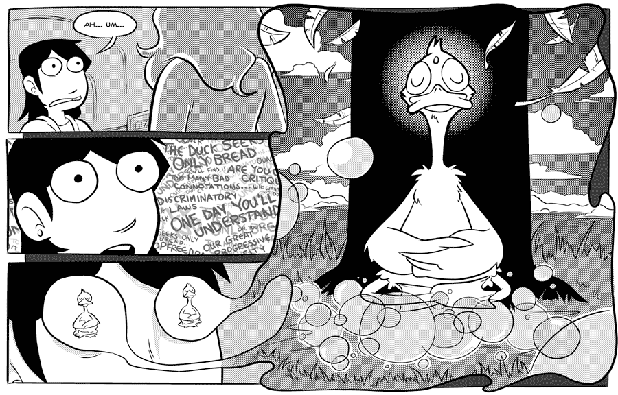 Octopus Pie – #046 – ah um (2007-09-12). Meredith Gran, CC BY-NC-SA 3.0 US. https://www.octopuspie.com/comic/046-ah-um-2/