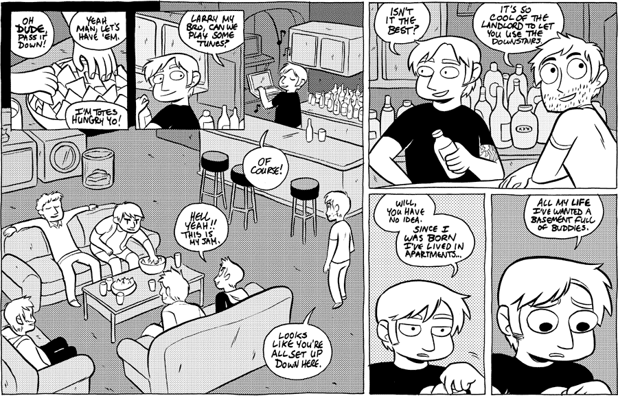 Octopus Pie – #454 – basement full of buddies (2011-03-30). Meredith Gran, CC BY-NC-SA 3.0 US. https://www.octopuspie.com/comic/454-basement-full-of-buddies/