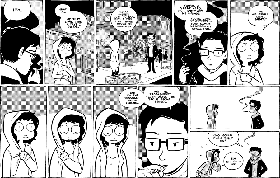 Octopus Pie – #486 – the troublesome friend (2011-10-09). Meredith Gran, CC BY-NC-SA 3.0 US. https://www.octopuspie.com/comic/486-the-troublesome-friend/