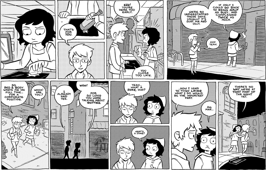 Octopus Pie – #490 – you close too late (2011-11-05). Meredith Gran, CC BY-NC-SA 3.0 US. https://www.octopuspie.com/comic/490-you-close-too-late/