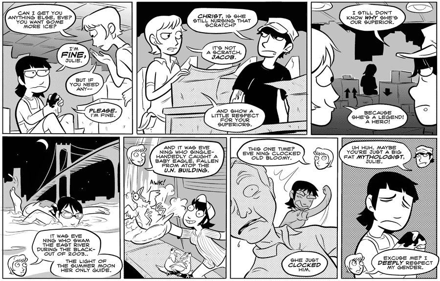 Octopus Pie – #050 – a hero, a legend (2007-09-24). Meredith Gran, CC BY-NC-SA 3.0 US. https://www.octopuspie.com/comic/50-a-hero-a-legend/