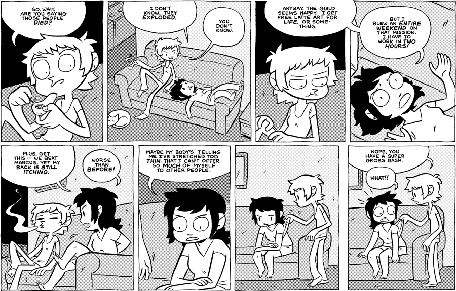 Octopus Pie – #527 – stretched too thin (2012-03-26). Meredith Gran, CC BY-NC-SA 3.0 US. https://www.octopuspie.com/comic/527-stretched-too-thin/