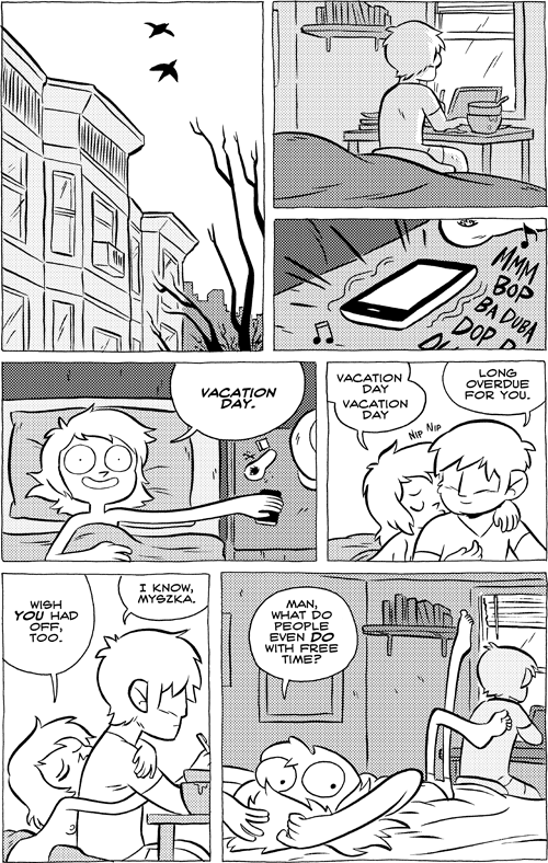 Octopus Pie – #571 – vacation day (2013-01-15). Meredith Gran, CC BY-NC-SA 3.0 US. https://www.octopuspie.com/comic/571-vacation-day/