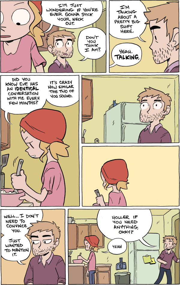 Octopus Pie – #740 – stick your neck out (2014-12-29). Meredith Gran, CC BY-NC-SA 3.0 US. https://www.octopuspie.com/comic/740-stick-your-neck-out/