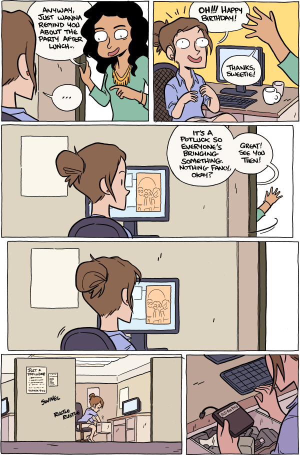 Octopus Pie – #793 – party after lunch (2015-06-19). Meredith Gran, CC BY-NC-SA 3.0 US. https://www.octopuspie.com/comic/793-party-after-lunch/
