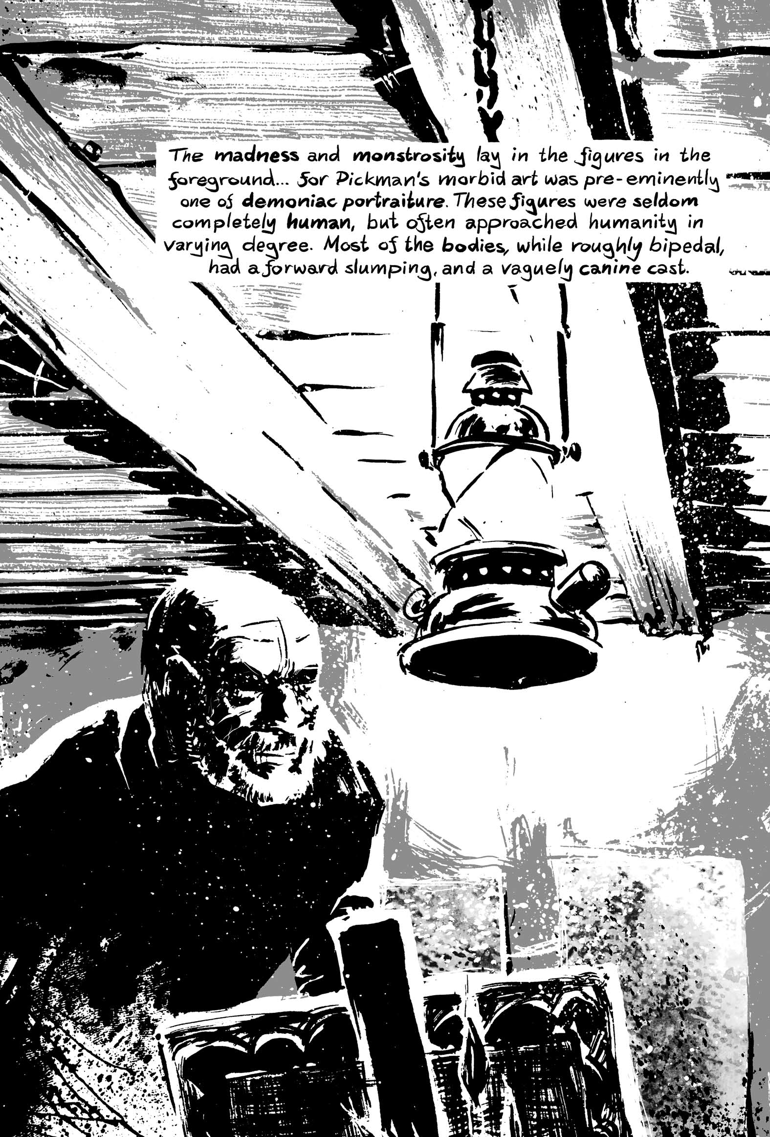 Pickman's Model, adapted and illustrated by Kim Holm after H. P. Lovecraft, page 50. CC BY 3.0.