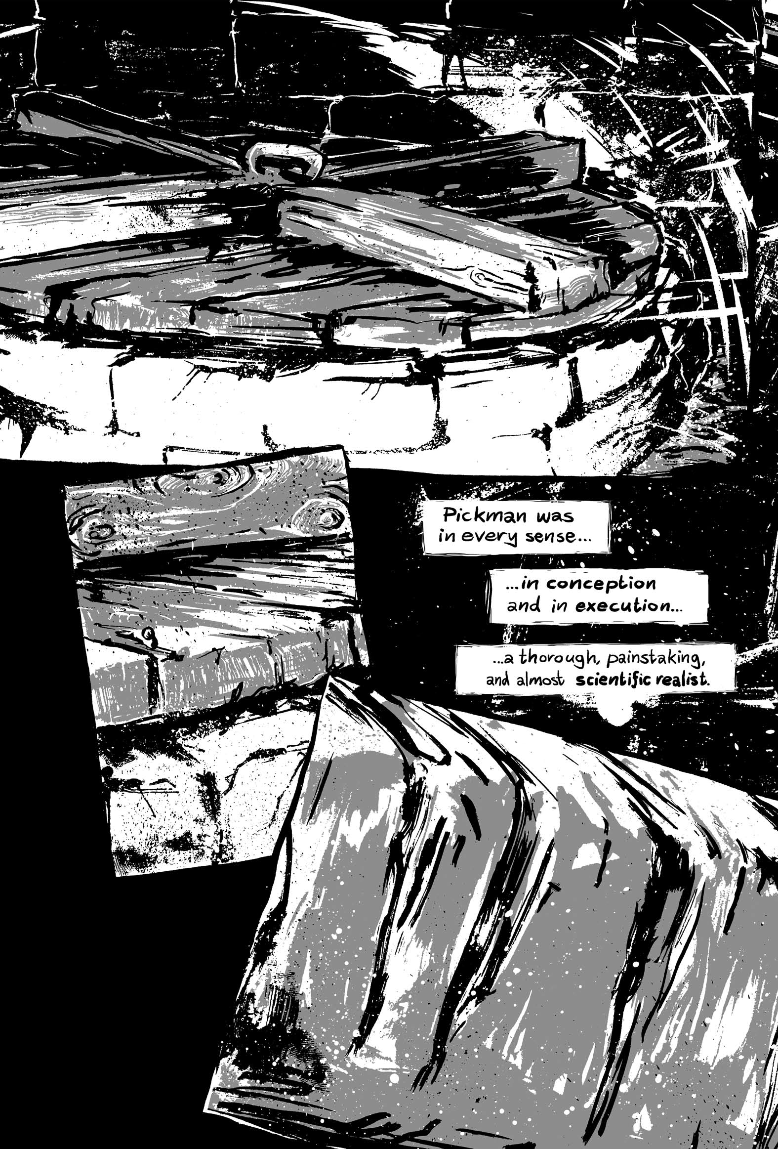Pickman's Model, adapted and illustrated by Kim Holm after H. P. Lovecraft, page 70. CC BY 3.0.