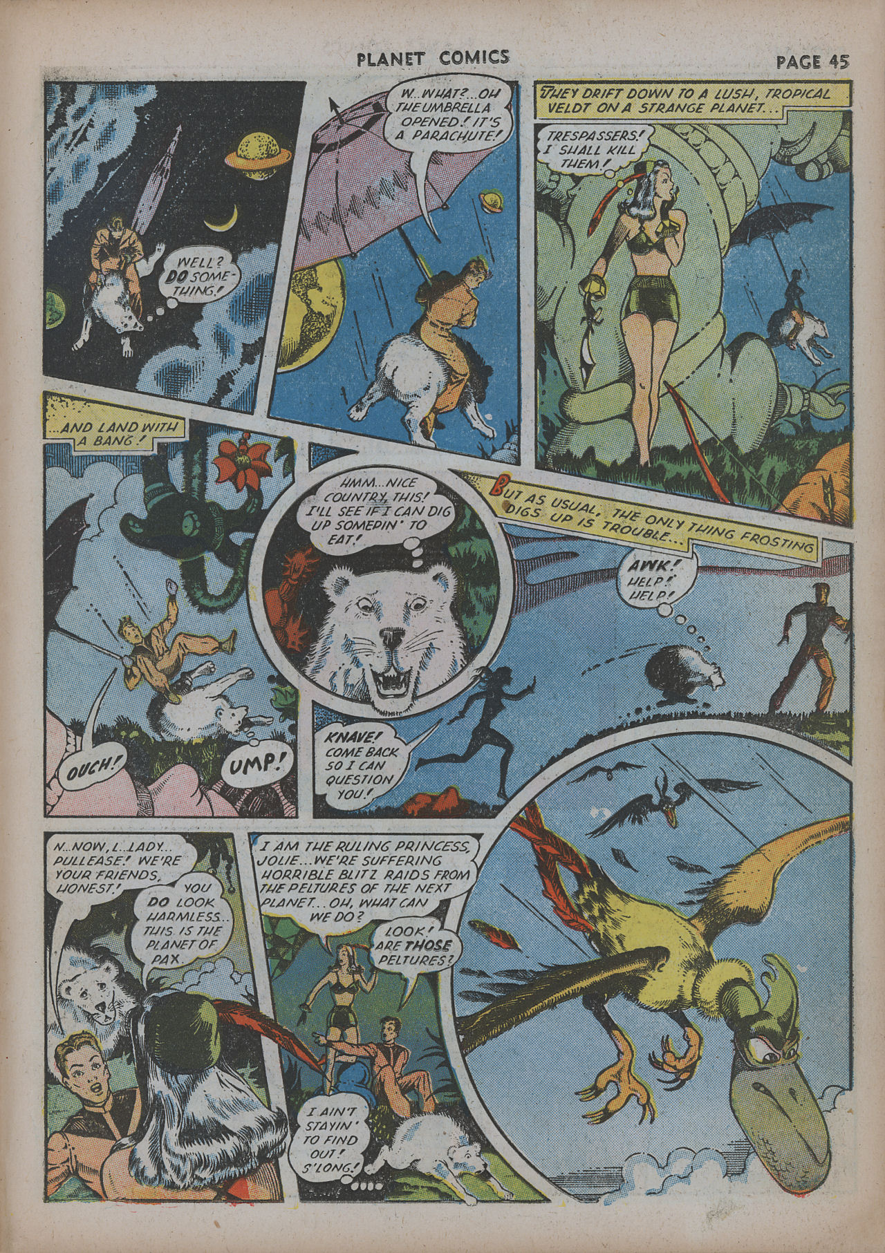 Planet Comics #20 (Fiction House), page 47. Public domain (US).