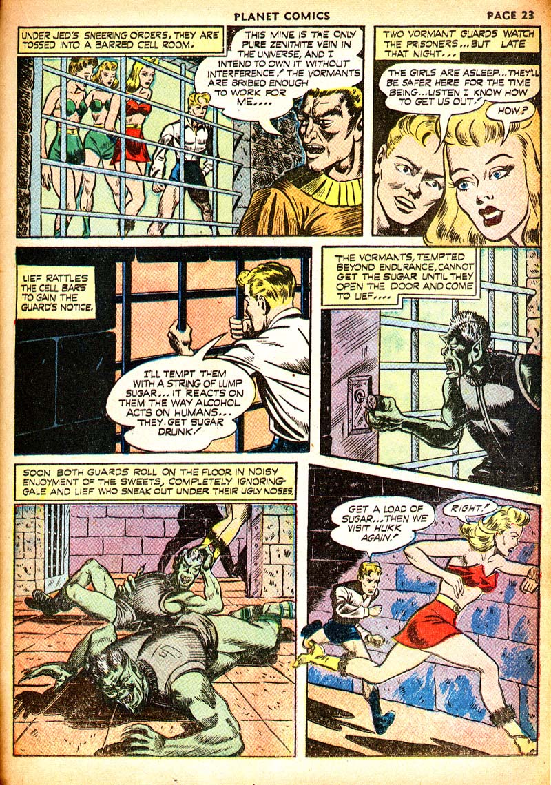 Planet Comics #21 (Fiction House), page 25. Public domain (US).
