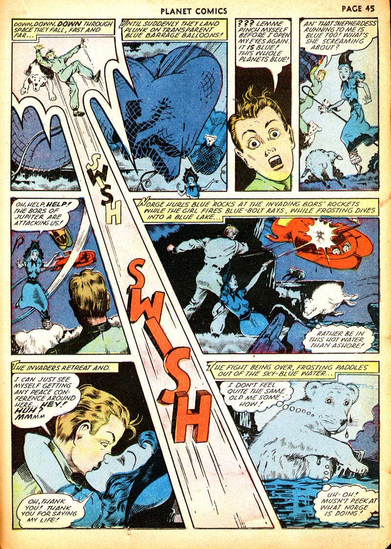 Planet Comics #21 (Fiction House), page 48. Public domain (US).
