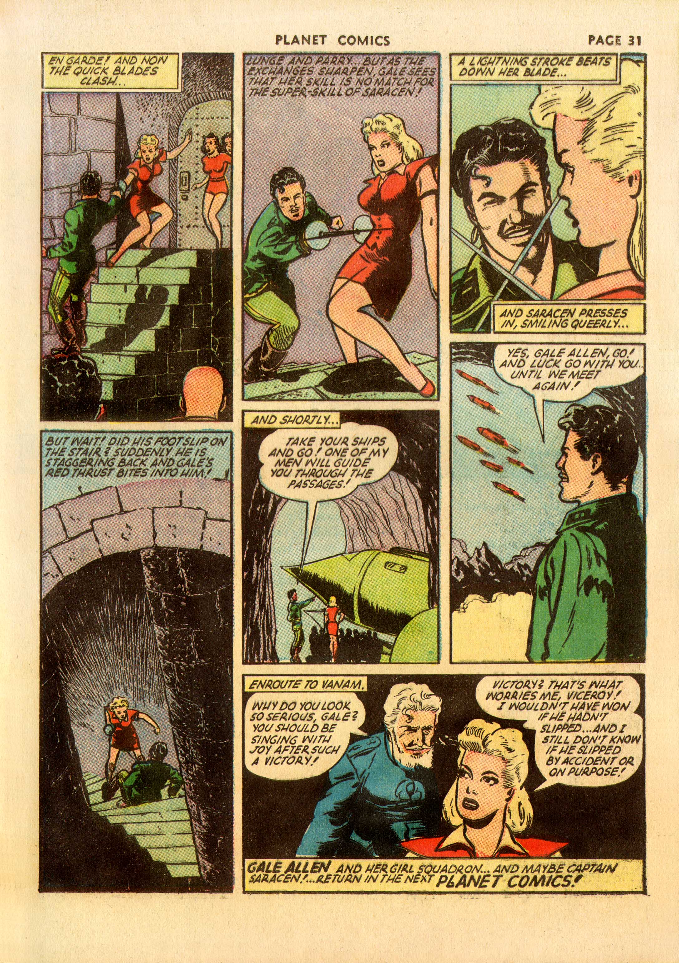 Planet Comics #23 (Fiction House), page 33. Public domain (US).