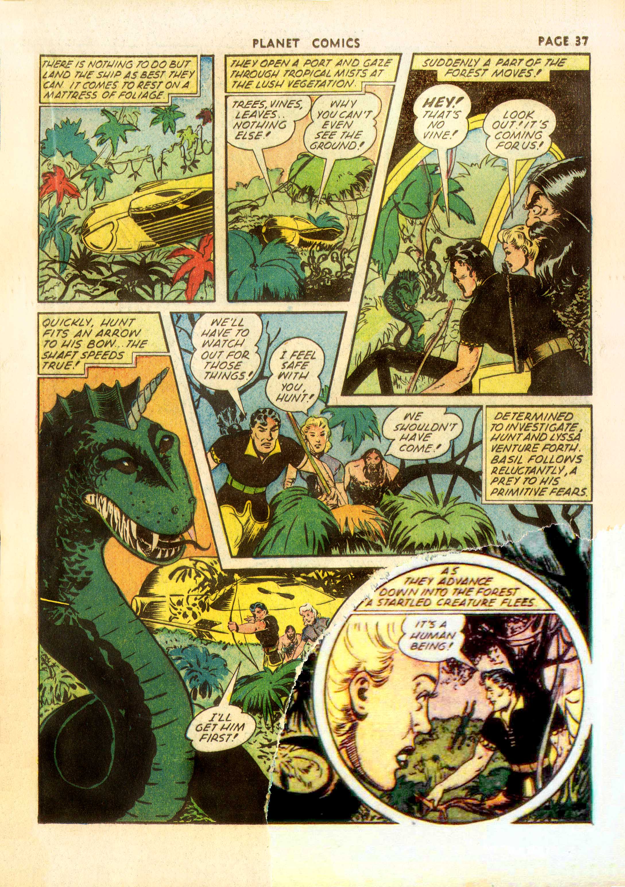 Planet Comics #23 (Fiction House), page 38. Public domain (US).