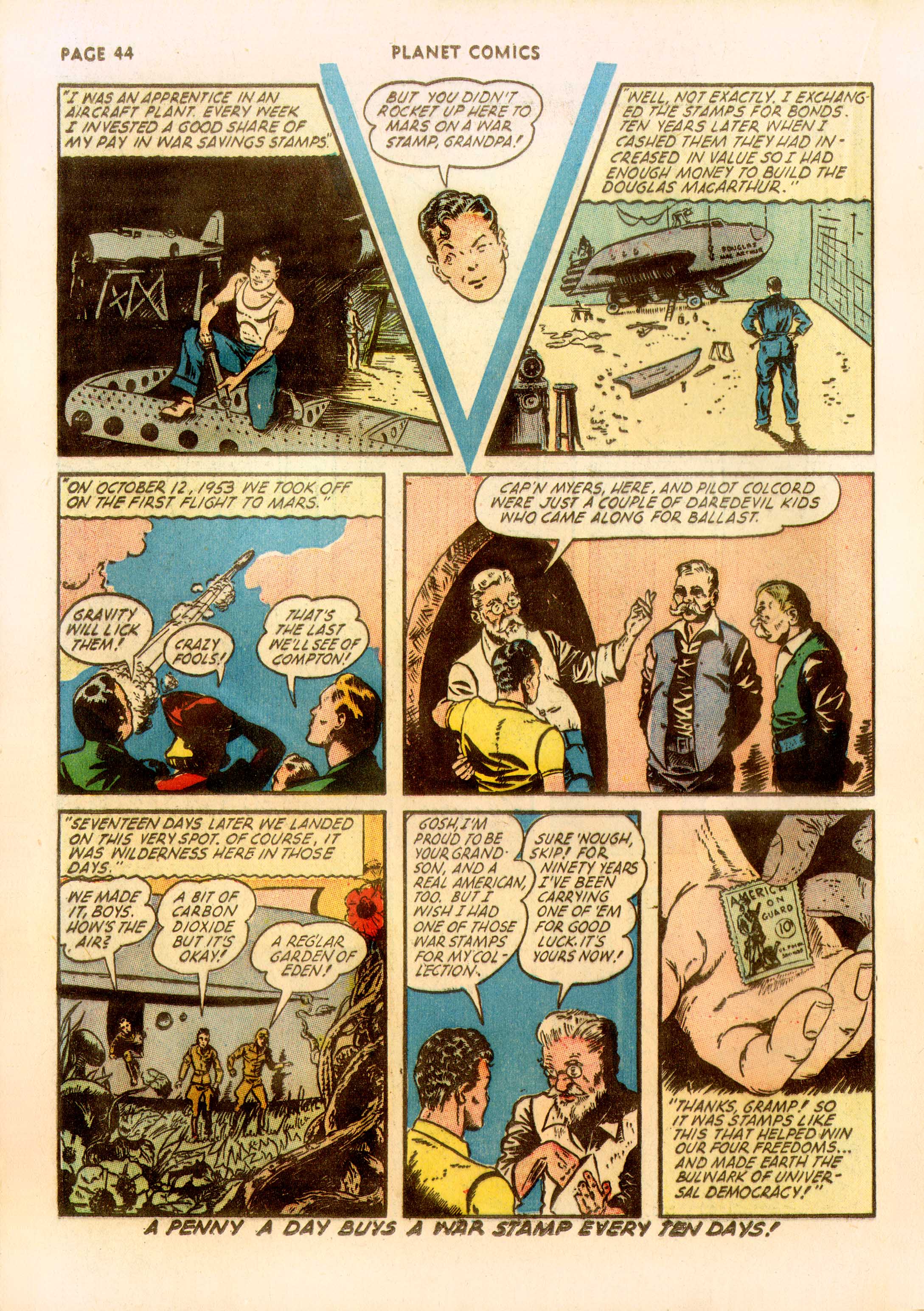 Planet Comics #23 (Fiction House), page 45. Public domain (US).