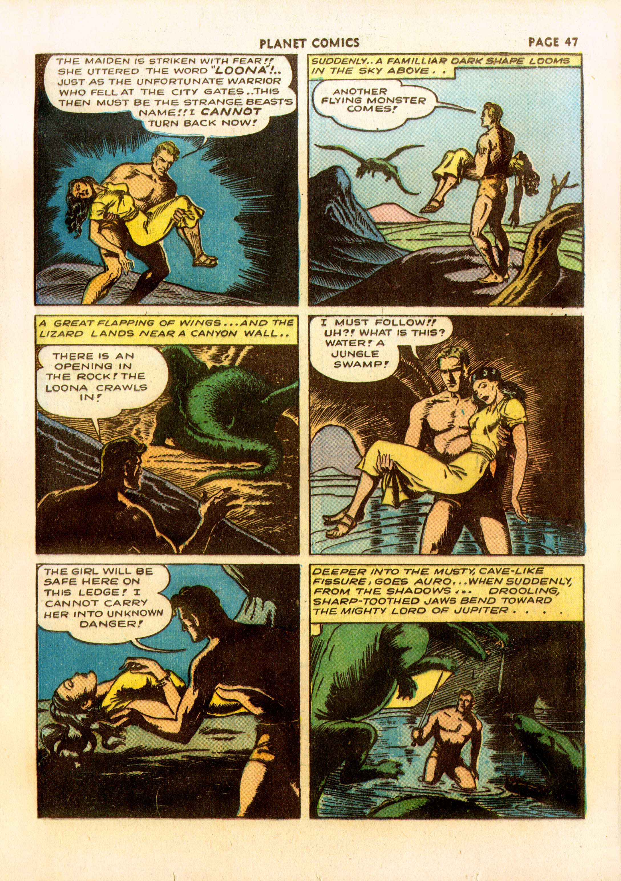 Planet Comics #23 (Fiction House), page 48. Public domain (US).