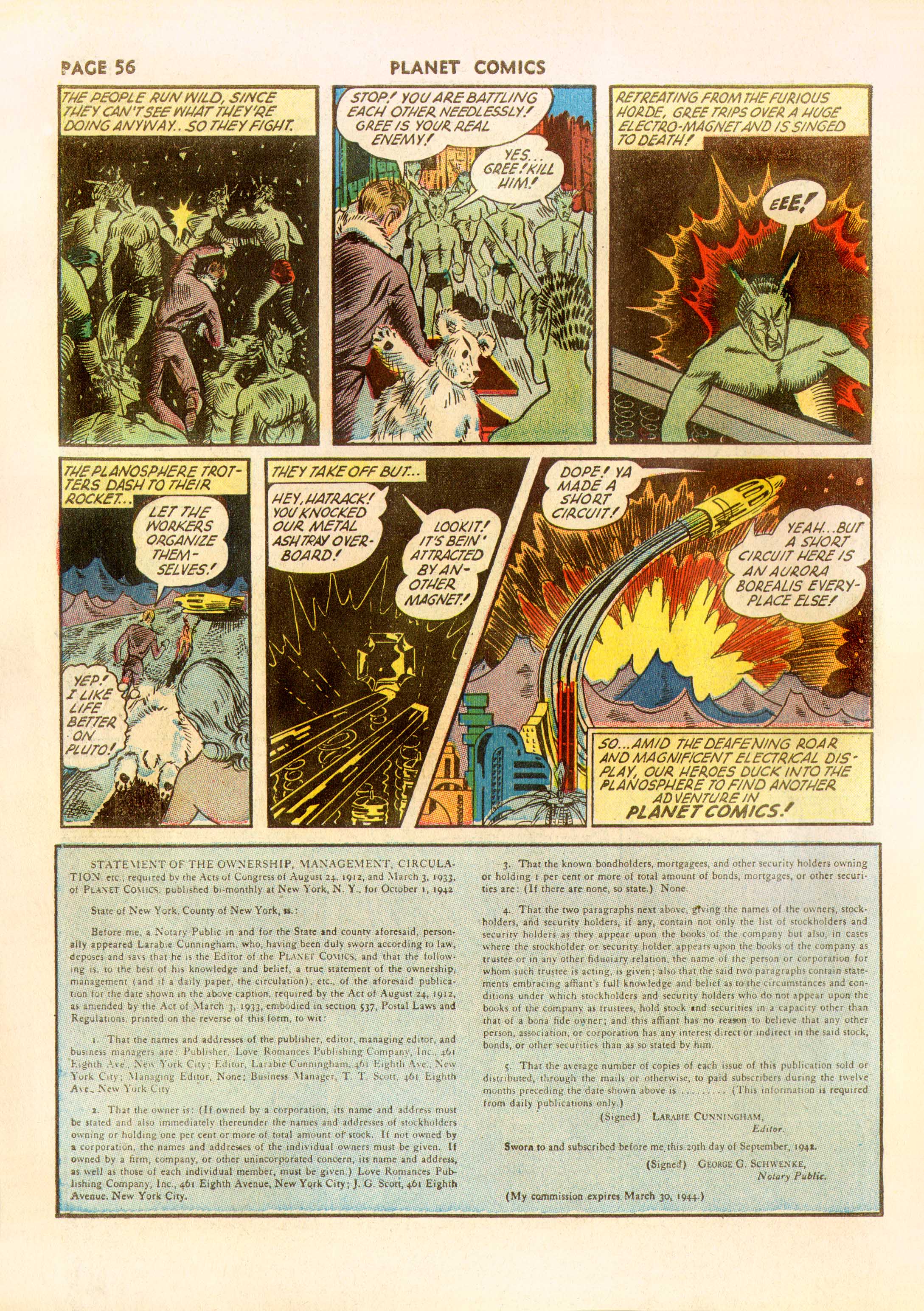 Planet Comics #23 (Fiction House), page 57. Public domain (US).
