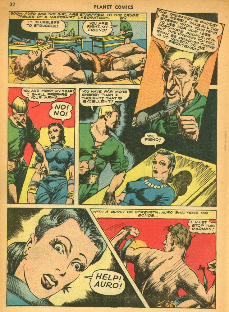 Planet Comics #25 (Fiction House), page 34. Public domain (US).