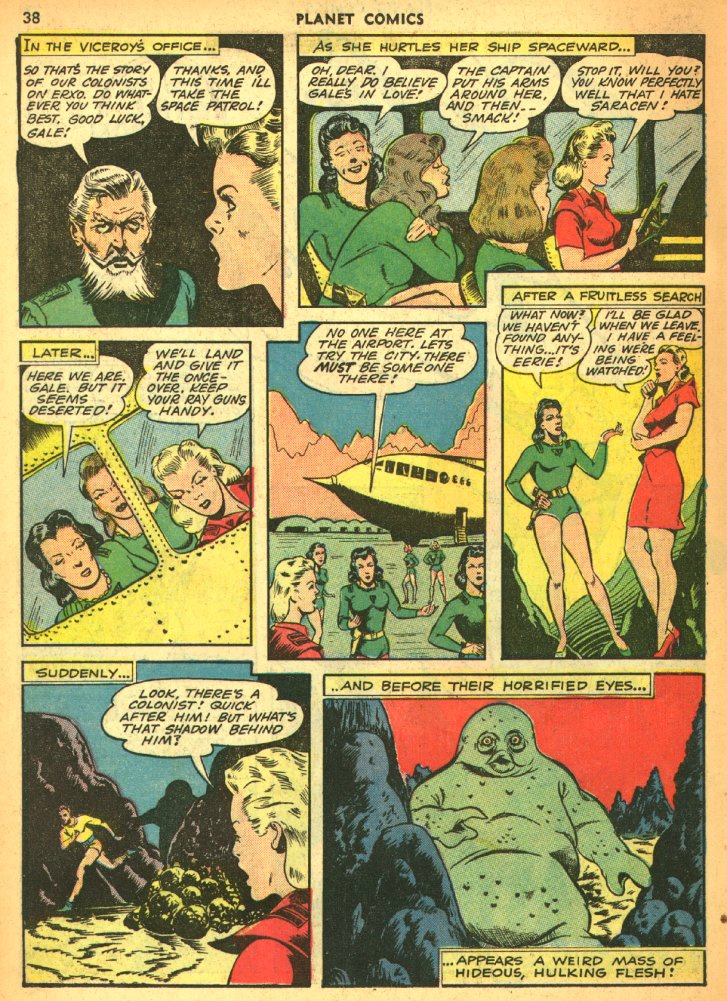 Planet Comics #25 (Fiction House), page 40. Public domain (US).