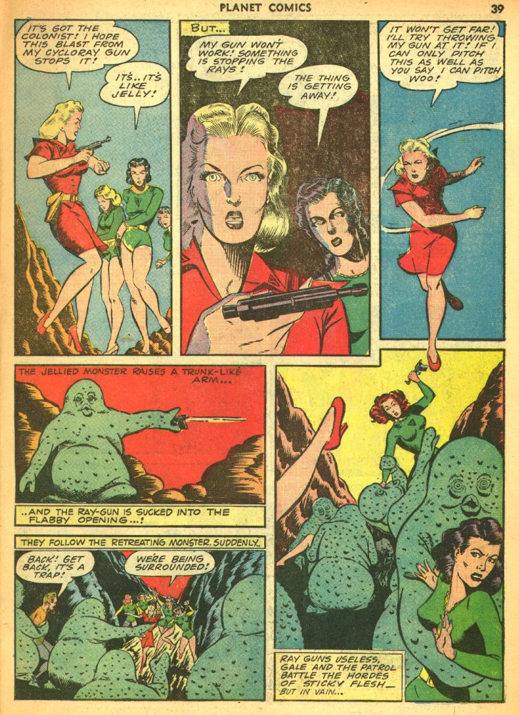 Planet Comics #25 (Fiction House), page 41. Public domain (US).