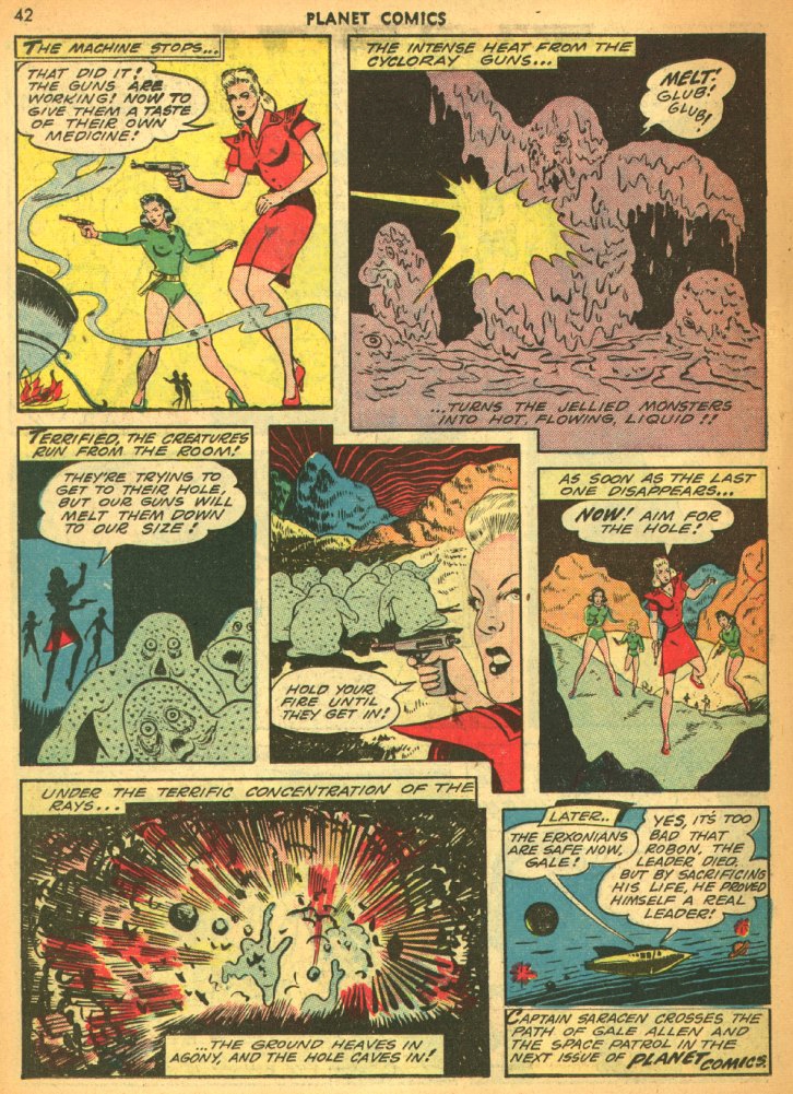 Planet Comics #25 (Fiction House), page 44. Public domain (US).