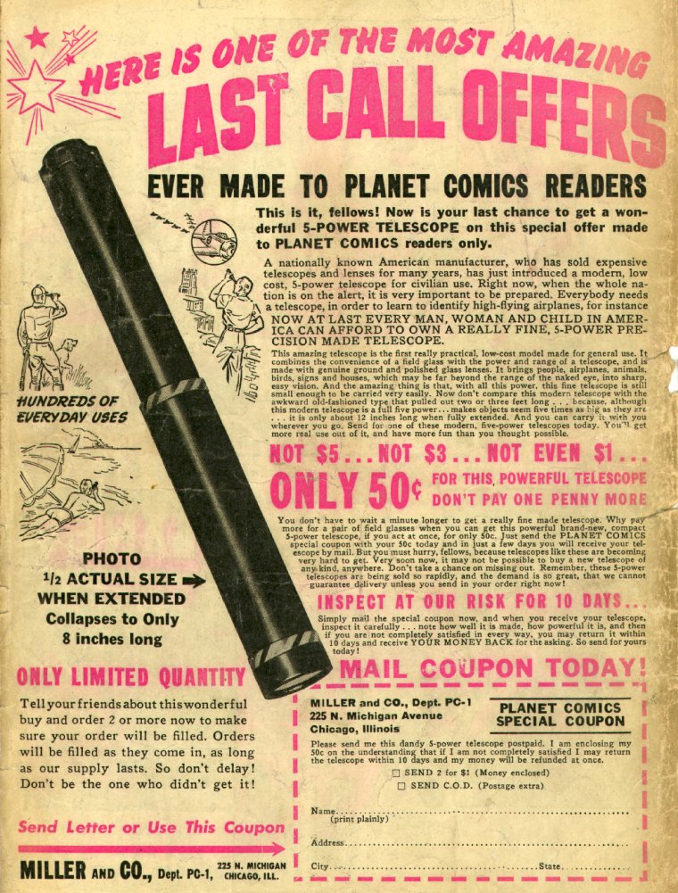 Planet Comics #25 (Fiction House), page 60. Public domain (US).