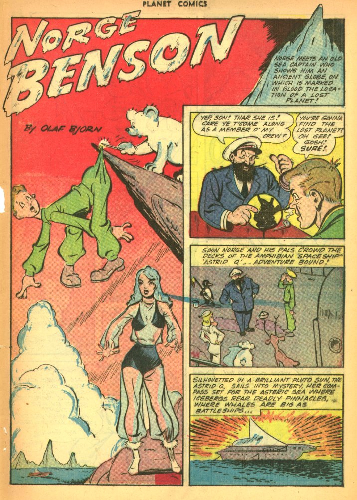 Planet Comics #27 (Fiction House), page 45. Public domain (US).