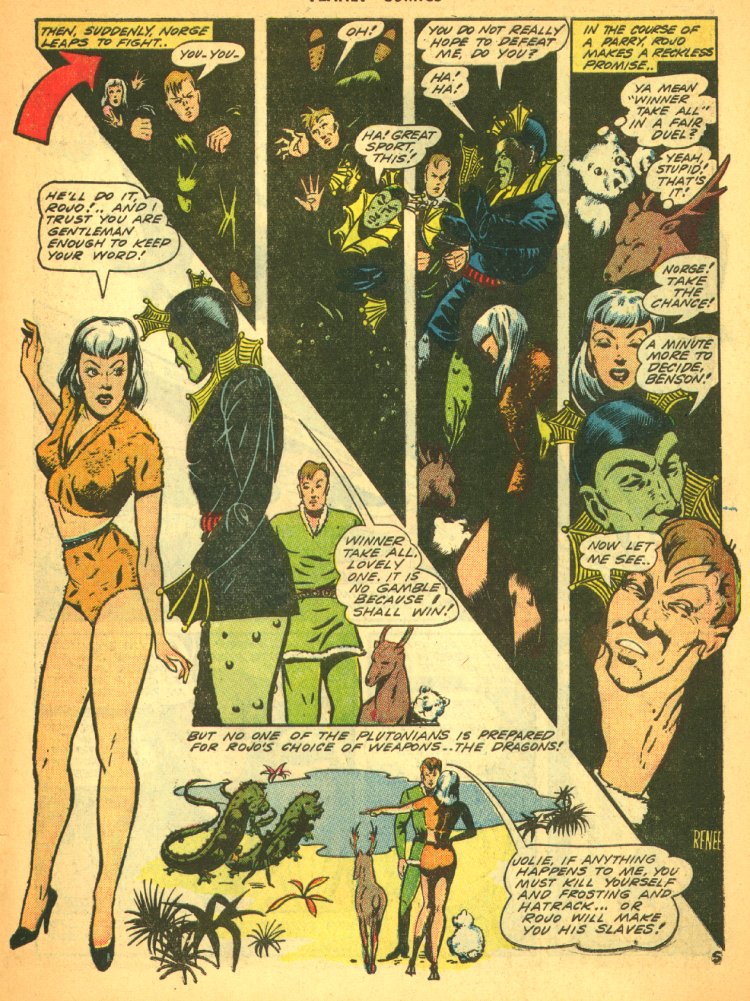 Planet Comics #29 (Fiction House), page 49. Public domain (US).