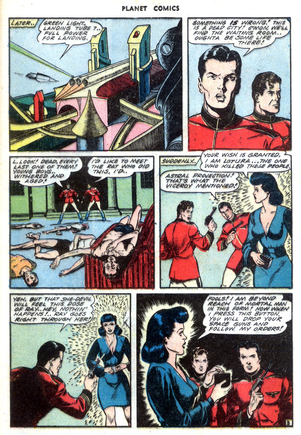 Planet Comics #30 (Fiction House), page 45. Public domain (US).