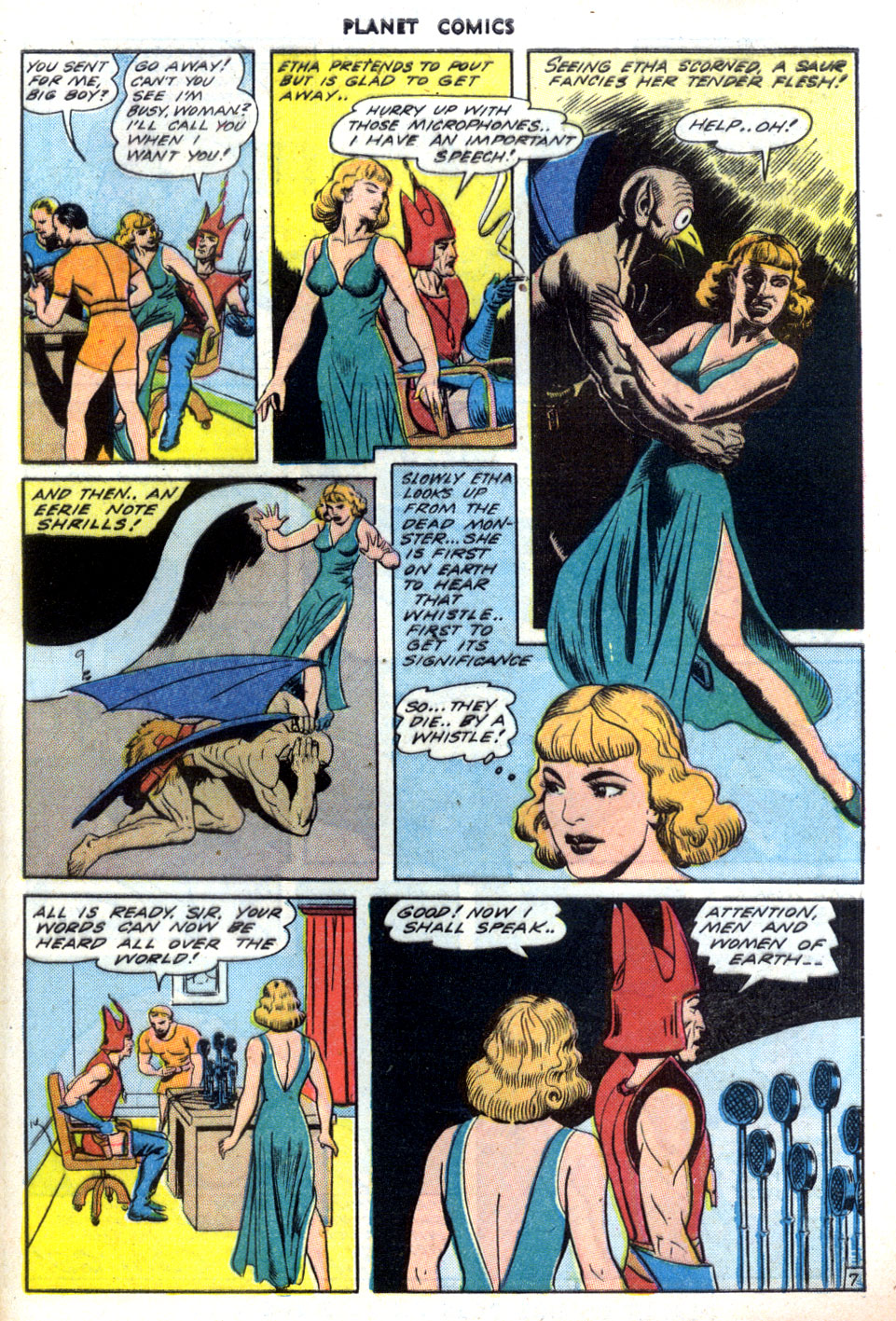 Planet Comics #32 (Fiction House), page 49. Public domain (US).