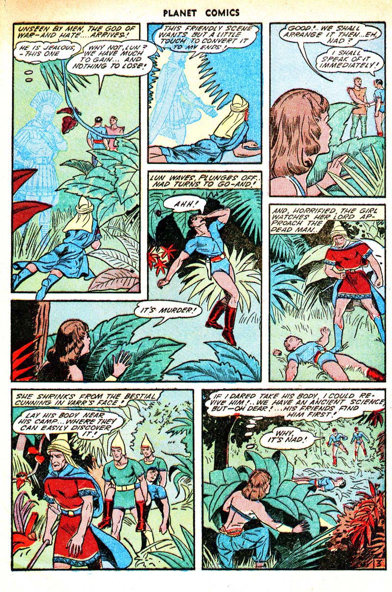 Planet Comics #33 (Fiction House), page 45. Public domain (US).