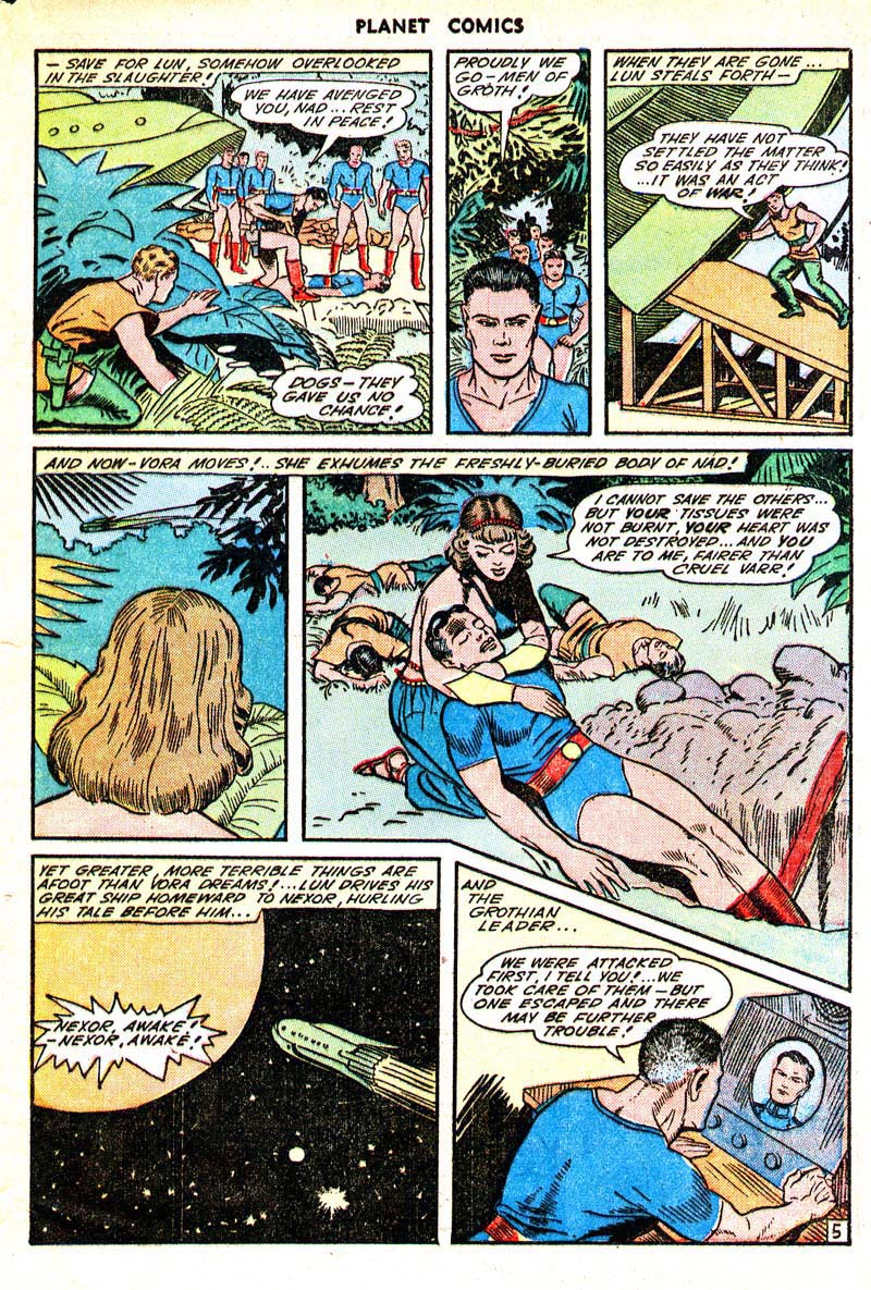 Planet Comics #33 (Fiction House), page 47. Public domain (US).