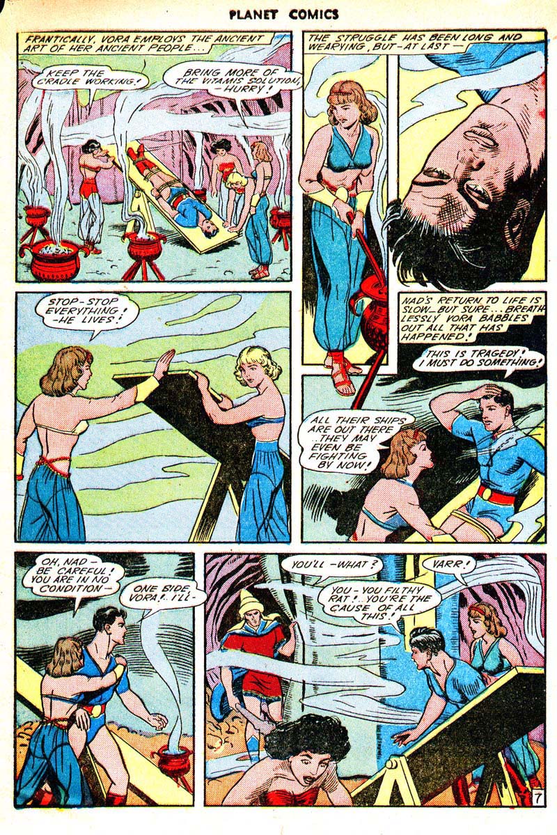 Planet Comics #33 (Fiction House), page 49. Public domain (US).