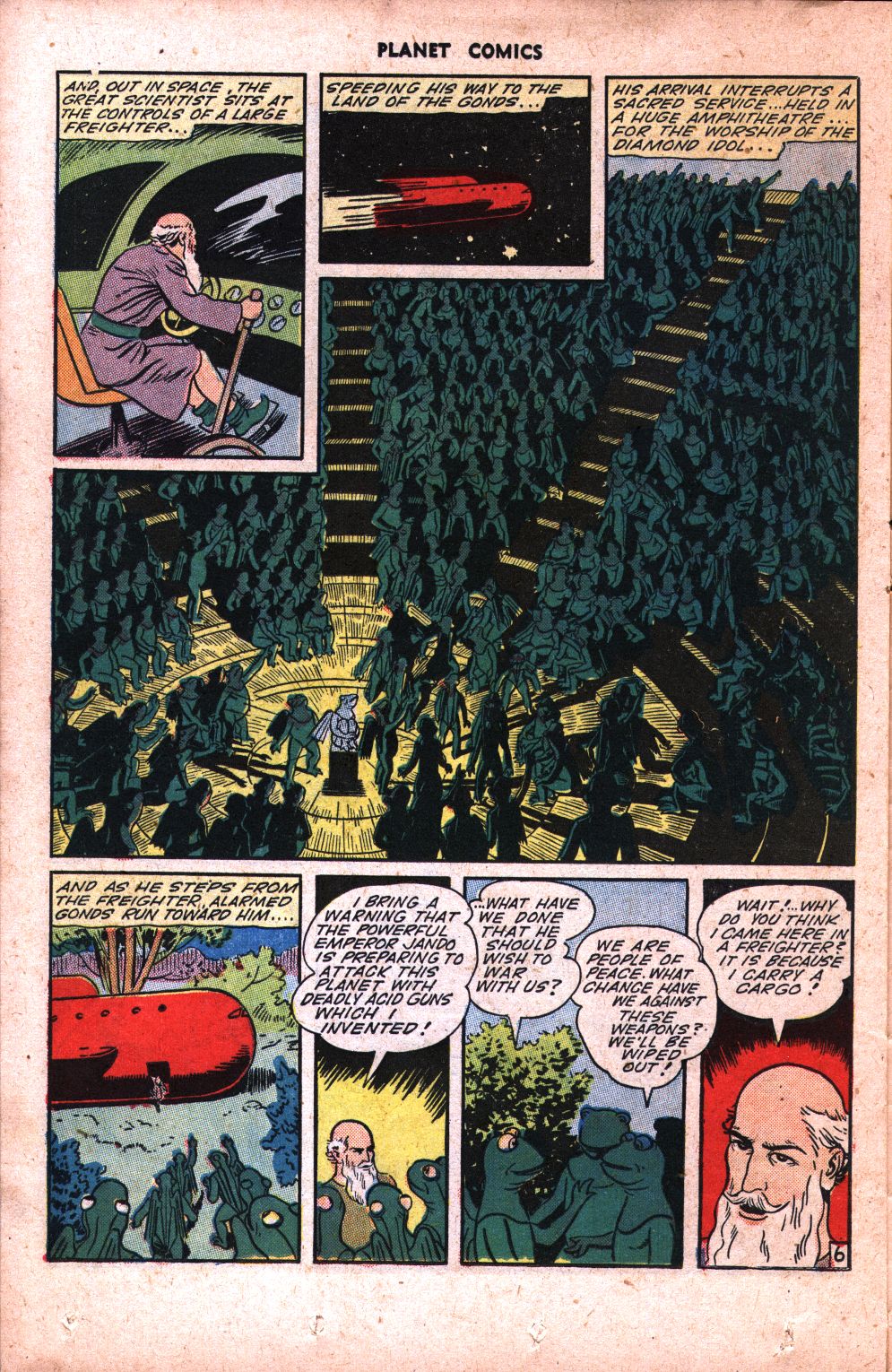 Planet Comics #34 (Fiction House), page 36. Public domain (US).
