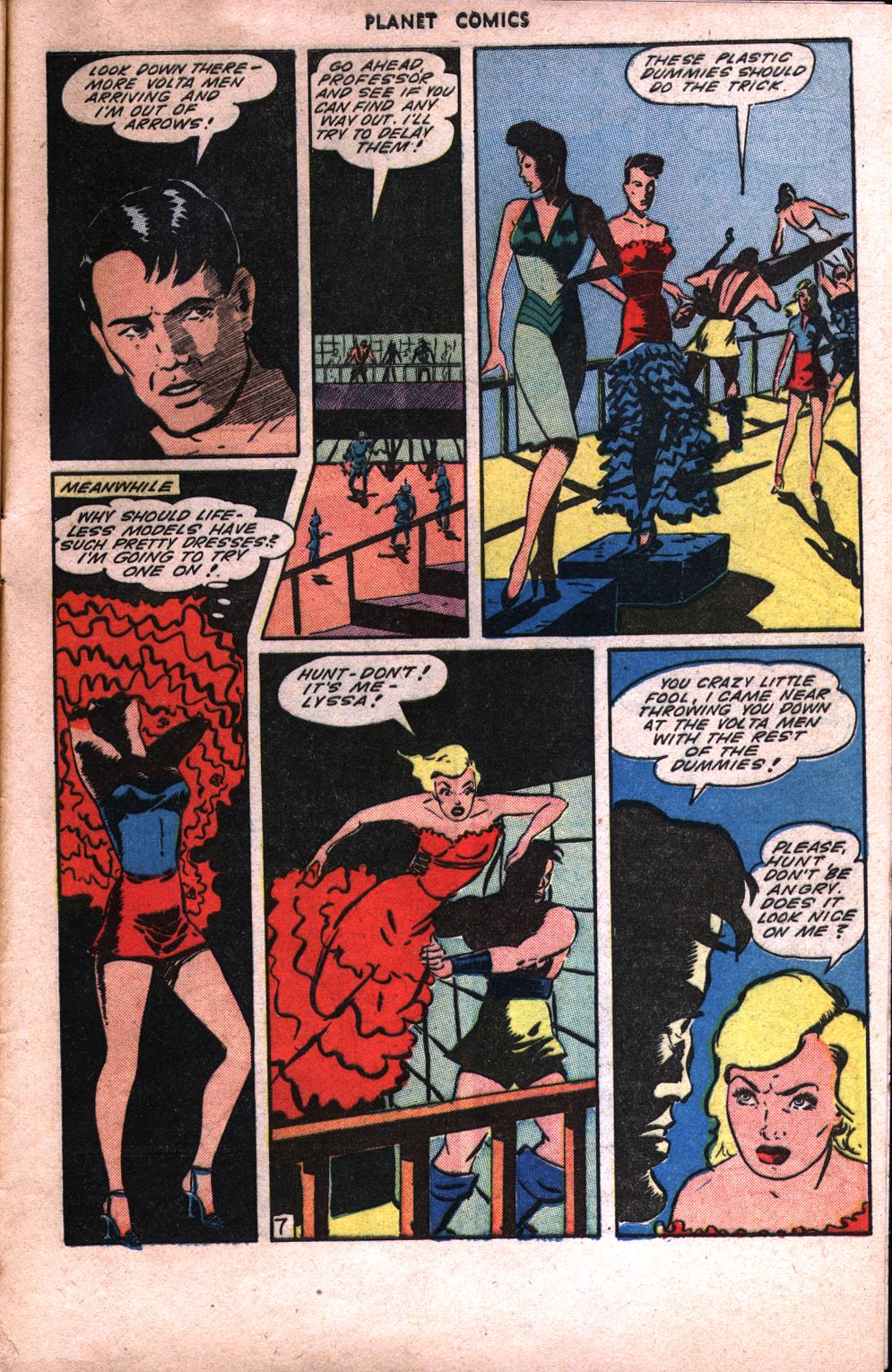 Planet Comics #34 (Fiction House), page 45. Public domain (US).