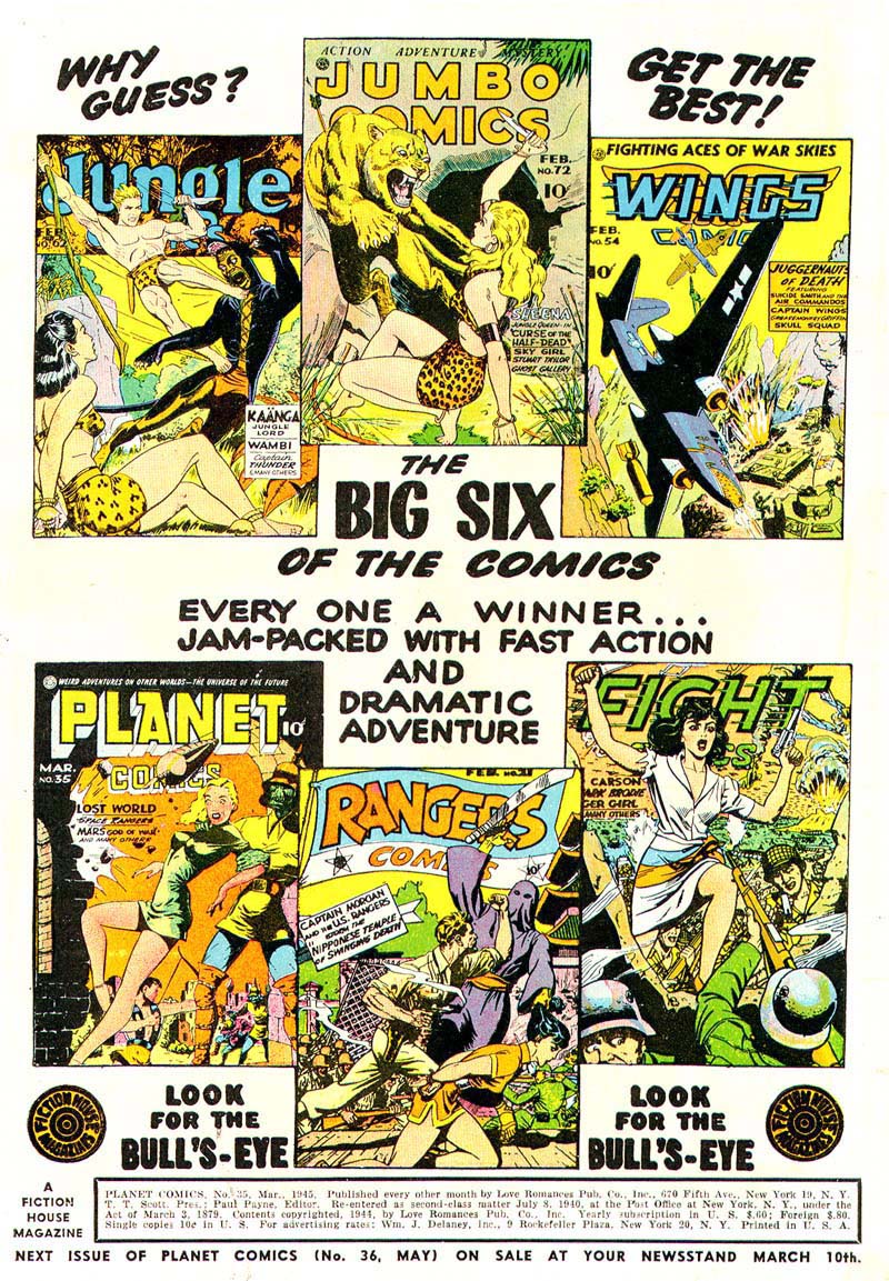 Planet Comics #35 (Fiction House), page 2. Public domain (US).