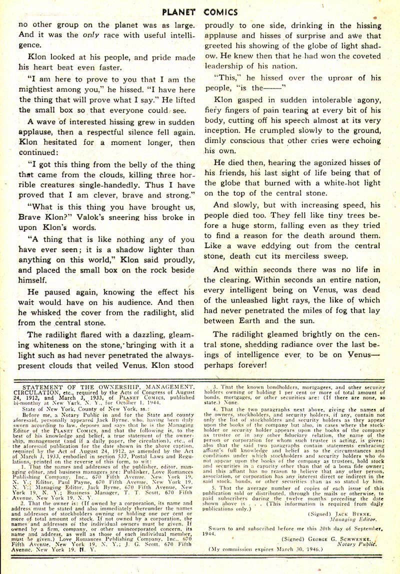 Planet Comics #35 (Fiction House), page 42. Public domain (US).