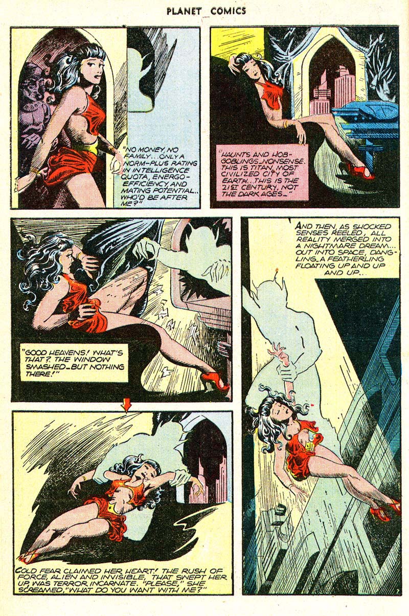 Planet Comics #43 (Fiction House), page 14. Public domain (US).