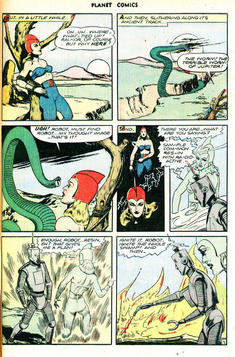 Planet Comics #43 (Fiction House), page 49. Public domain (US).