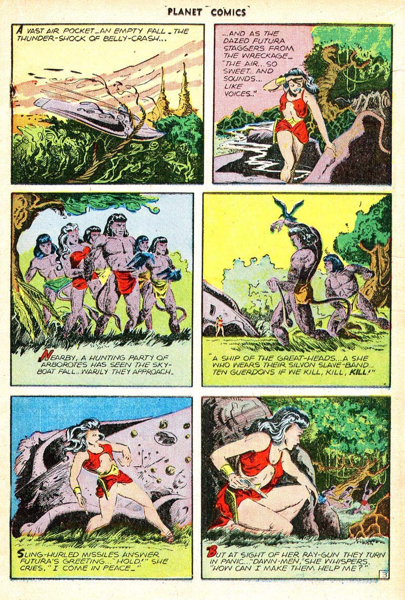 Planet Comics #44 (Fiction House), page 16. Public domain (US).