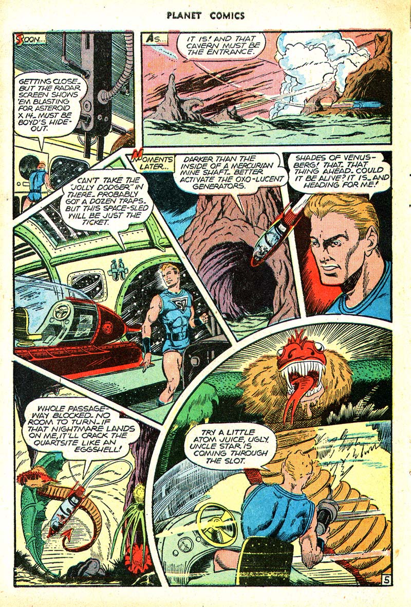 Planet Comics #46 (Fiction House), page 49. Public domain (US).