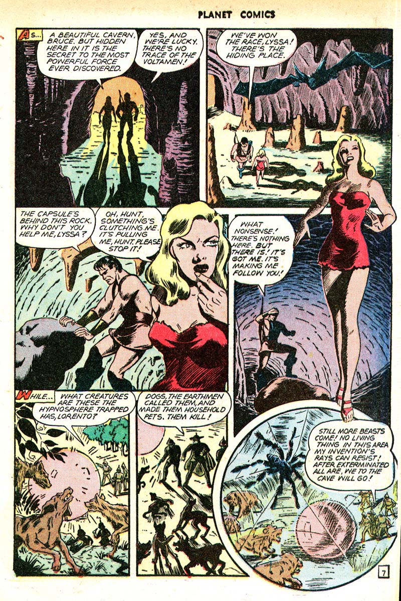 Planet Comics #49 (Fiction House), page 9. Public domain (US).