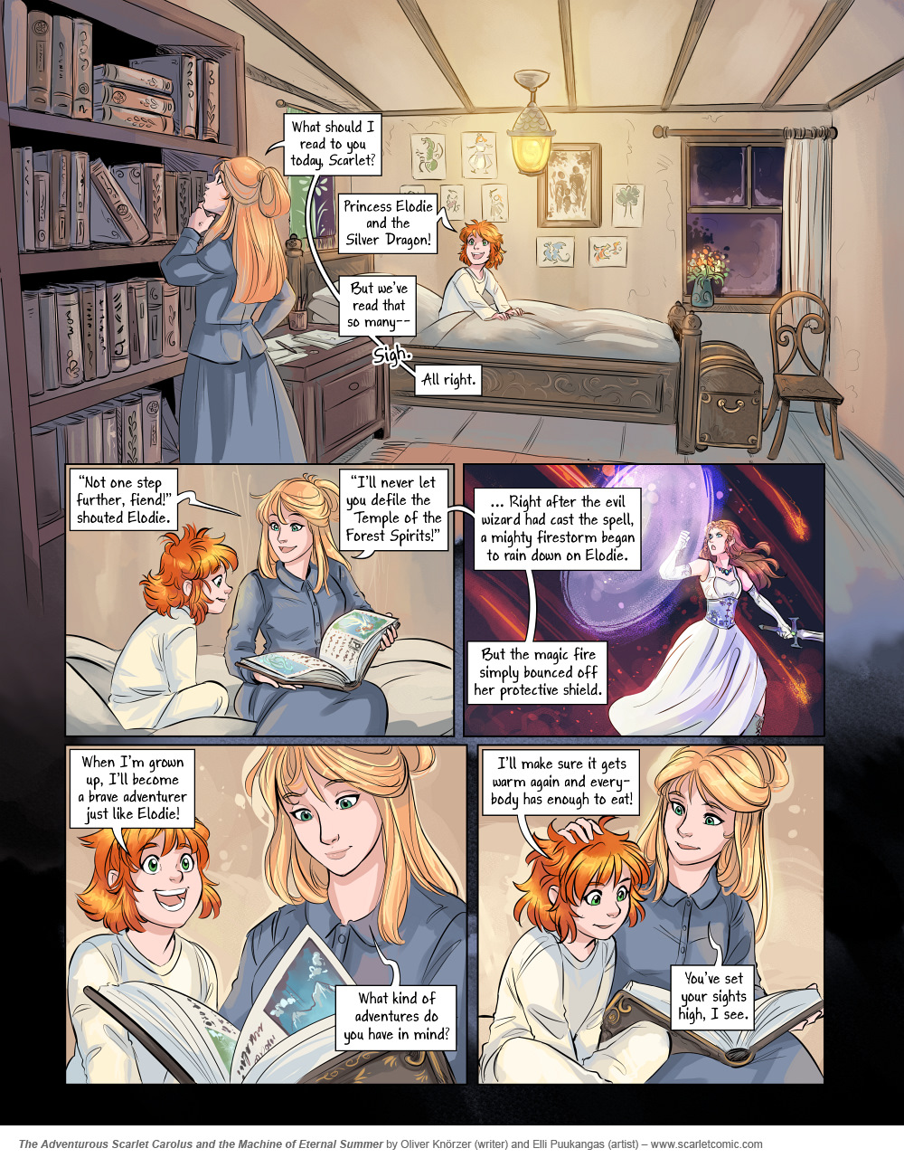 The Adventurous Scarlet Carolus – The Machine of Eternal Summer 001 (2024-01-29). Oliver Knörzer (writer) & Elli Puukangas (artist), CC BY-NC-ND 4.0. https://www.sandraandwoo.com/scarlet/comic/the-machine-of-eternal-summer-001/