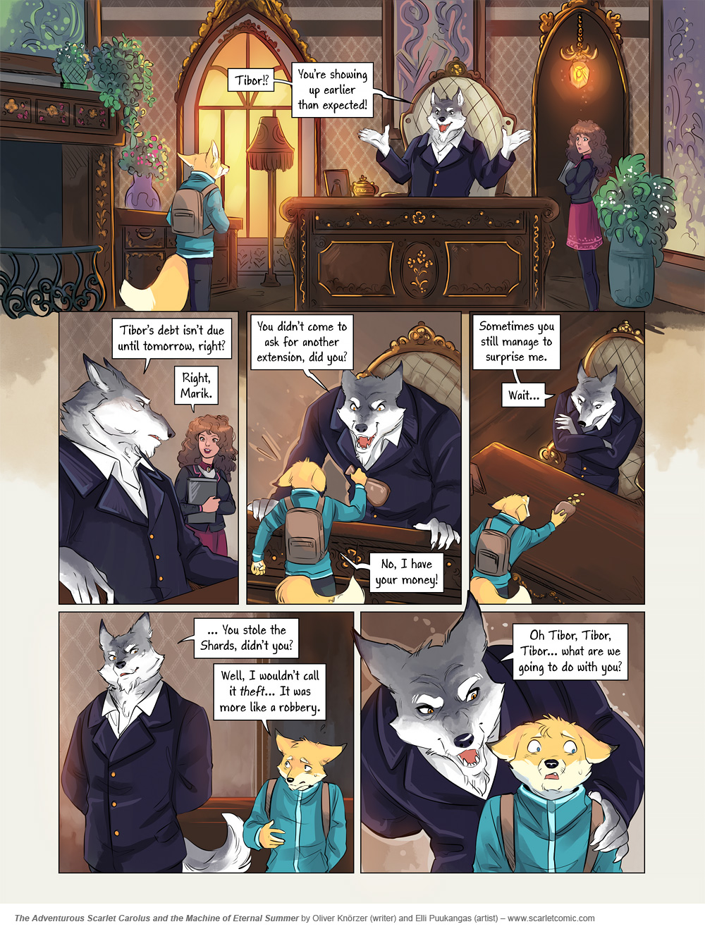 The Adventurous Scarlet Carolus – The Machine of Eternal Summer 010 (2024-03-11). Oliver Knörzer (writer) & Elli Puukangas (artist), CC BY-NC-ND 4.0. https://www.sandraandwoo.com/scarlet/comic/the-machine-of-eternal-summer-010/