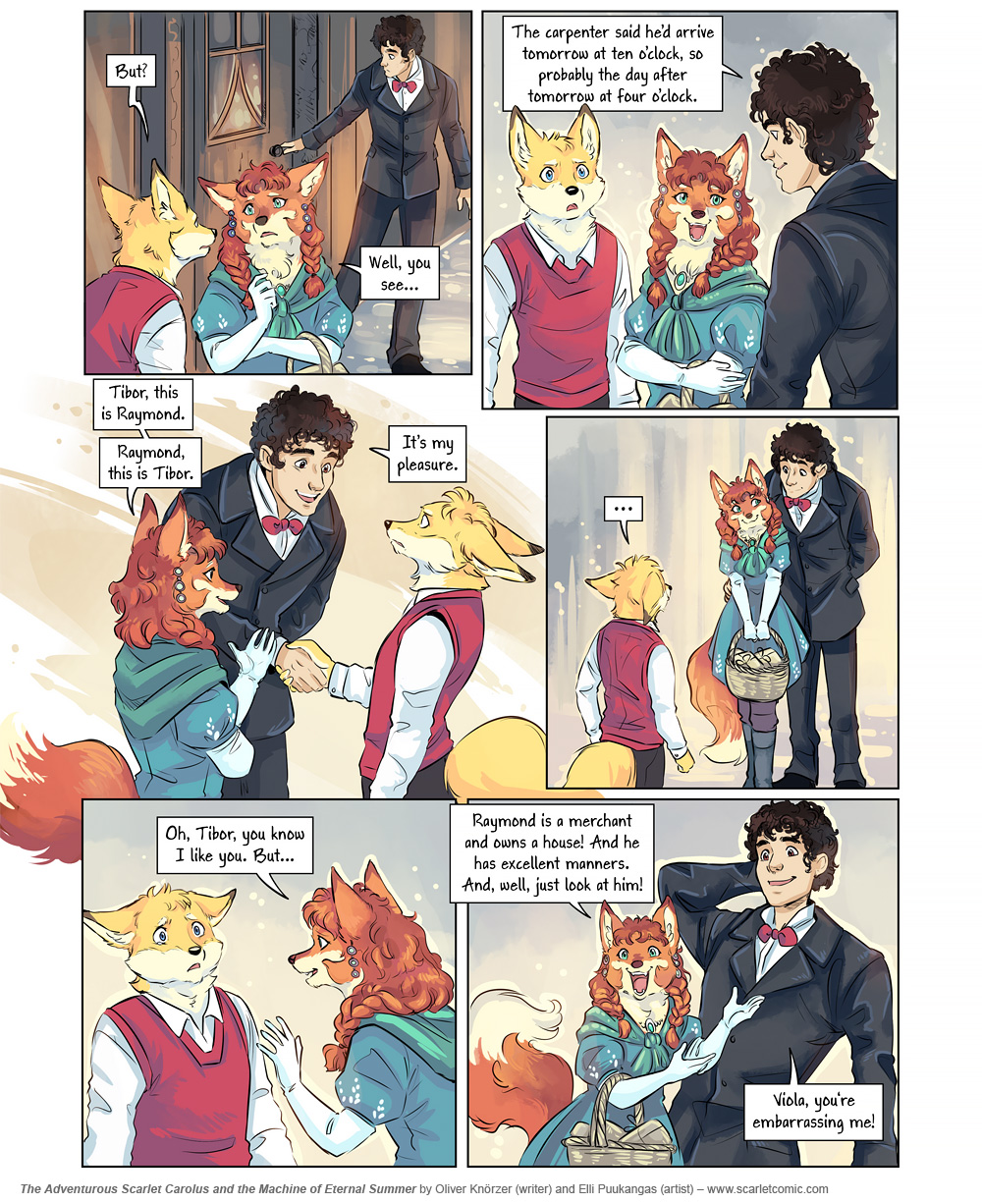 The Adventurous Scarlet Carolus – The Machine of Eternal Summer 013 (2024-03-25). Oliver Knörzer (writer) & Elli Puukangas (artist), CC BY-NC-ND 4.0. https://www.sandraandwoo.com/scarlet/comic/the-machine-of-eternal-summer-013/