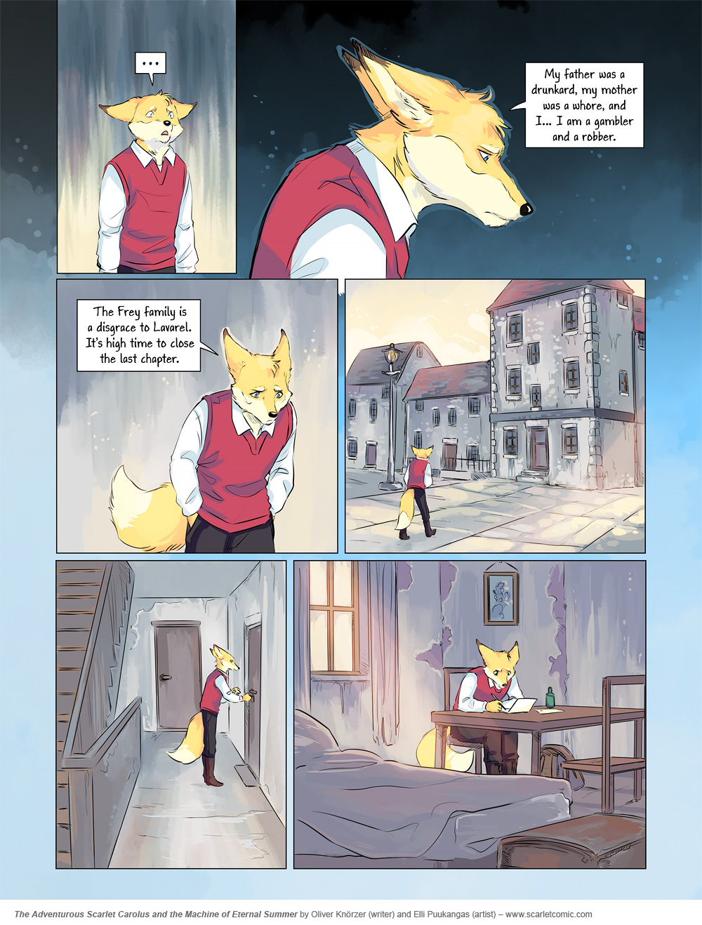 The Adventurous Scarlet Carolus – The Machine of Eternal Summer 015 (2024-04-01). Oliver Knörzer (writer) & Elli Puukangas (artist), CC BY-NC-ND 4.0. https://www.sandraandwoo.com/scarlet/comic/the-machine-of-eternal-summer-015/
