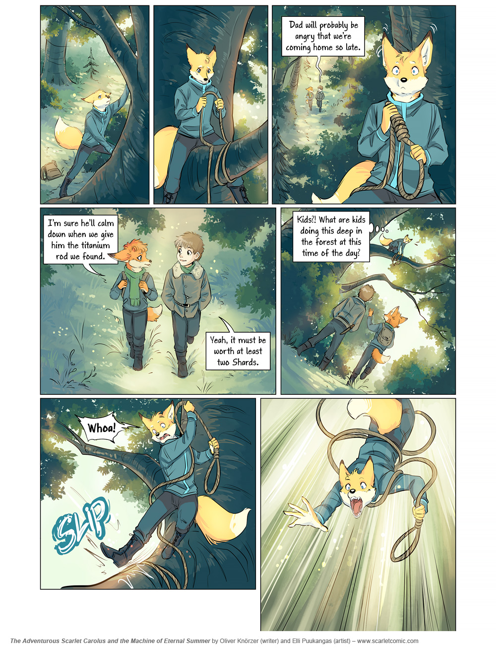 The Adventurous Scarlet Carolus – The Machine of Eternal Summer 017 (2024-04-08). Oliver Knörzer (writer) & Elli Puukangas (artist), CC BY-NC-ND 4.0. https://www.sandraandwoo.com/scarlet/comic/the-machine-of-eternal-summer-017/