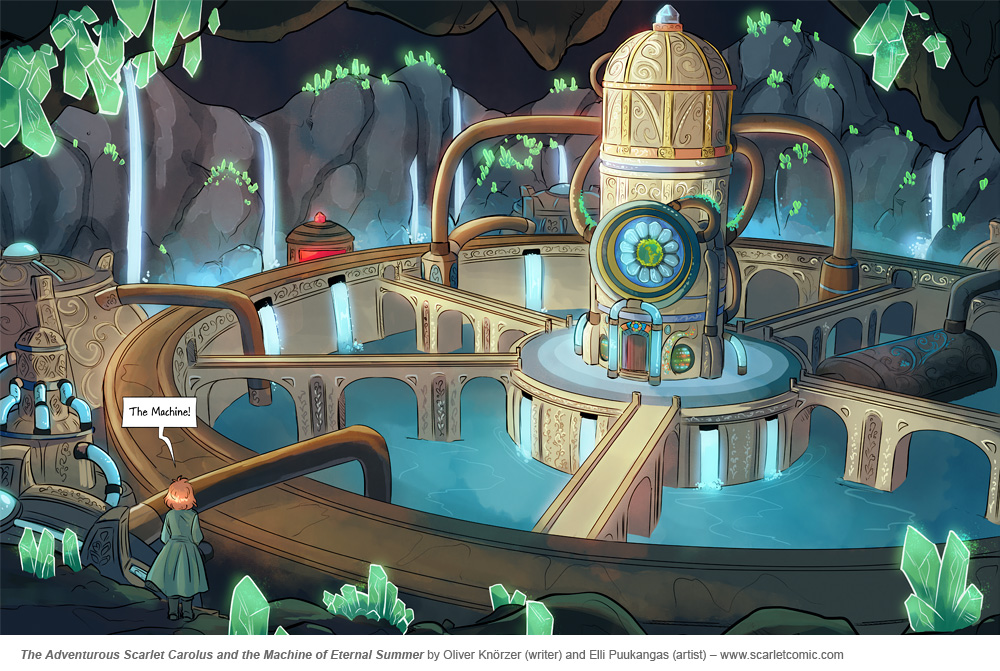 The Adventurous Scarlet Carolus – The Machine of Eternal Summer 024 (2024-05-02). Oliver Knörzer (writer) & Elli Puukangas (artist), CC BY-NC-ND 4.0. https://www.sandraandwoo.com/scarlet/comic/the-machine-of-eternal-summer-024/