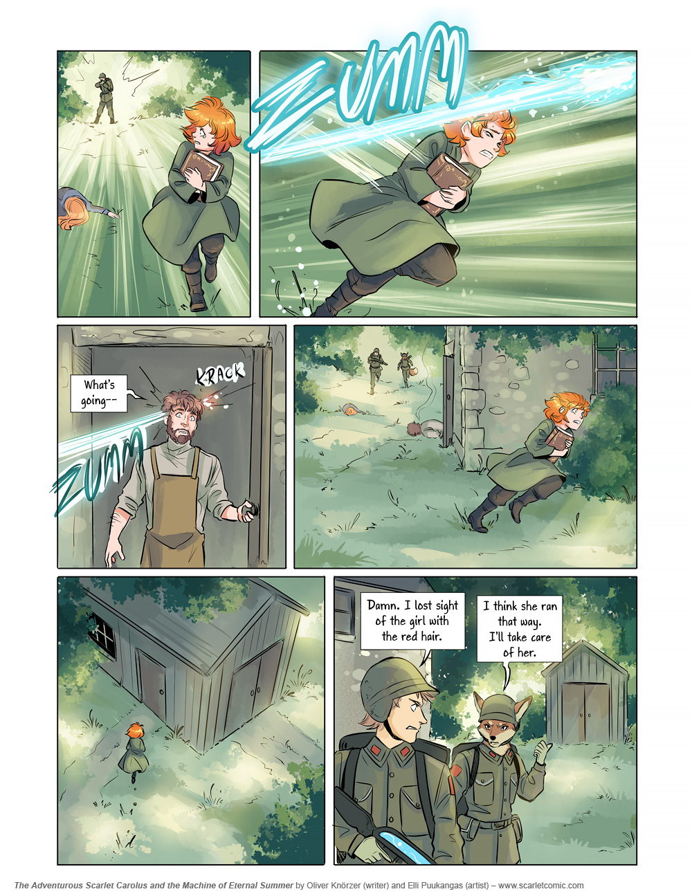 The Adventurous Scarlet Carolus – The Machine of Eternal Summer 027 (2024-05-13). Oliver Knörzer (writer) & Elli Puukangas (artist), CC BY-NC-ND 4.0. https://www.sandraandwoo.com/scarlet/comic/the-machine-of-eternal-summer-027/