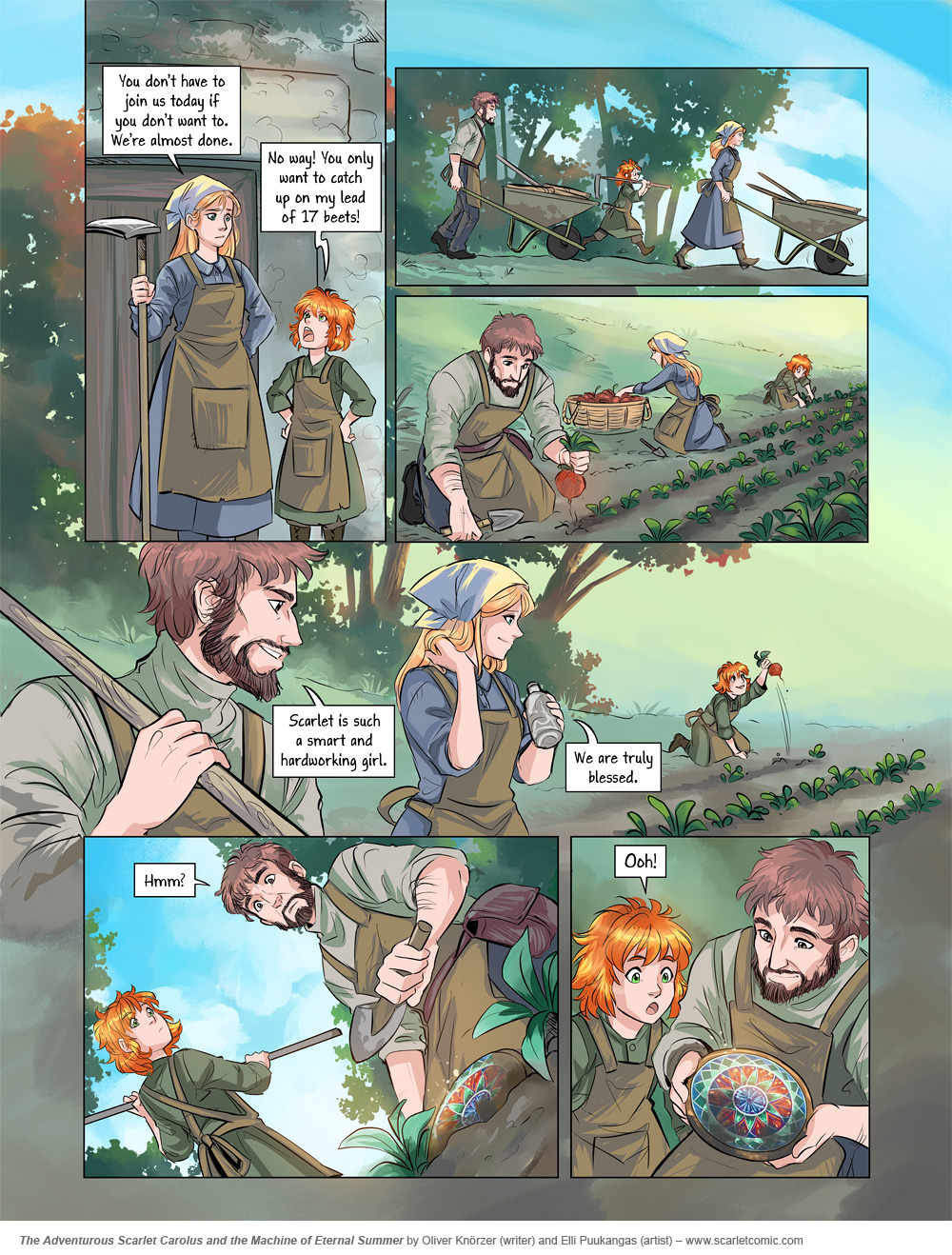 The Adventurous Scarlet Carolus – The Machine of Eternal Summer 003 (2024-02-08). Oliver Knörzer (writer) & Elli Puukangas (artist), CC BY-NC-ND 4.0. https://www.sandraandwoo.com/scarlet/comic/the-machine-of-eternal-summer-003/