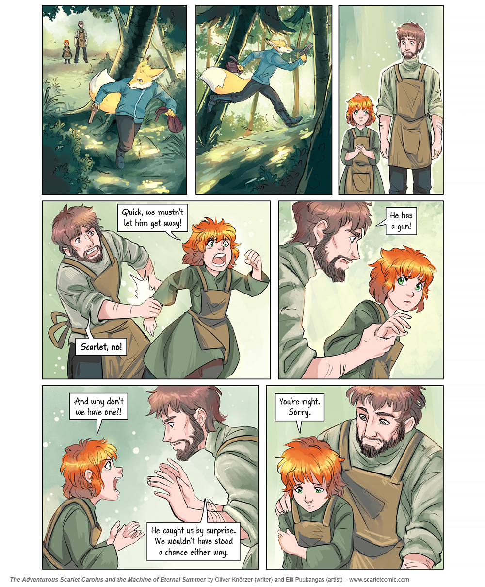 The Adventurous Scarlet Carolus – The Machine of Eternal Summer 008 (2024-03-04). Oliver Knörzer (writer) & Elli Puukangas (artist), CC BY-NC-ND 4.0. https://www.sandraandwoo.com/scarlet/comic/the-machine-of-eternal-summer-008/